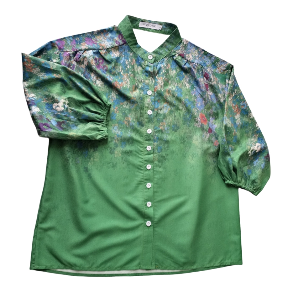MISSLOOK Women’s Green Floral Boho Blouse 3/4 Sleeve Size S - Picture 6 of 14